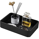 Cretkhp PU Leather Valet Tray Organizer, Modern Nightstand Organizer Bedside Desktop Storage for Womens and Men, Decorative Perfume Trinket Catchall Vanity Tray for Key Watch Wallet (Black)