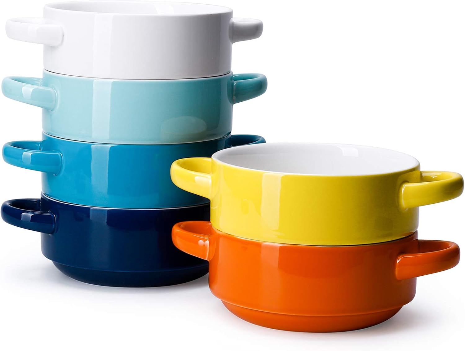  | Sweese 108.002 Porcelain Bowls with Handles - 20 Ounce for Soup, Cereal, Stew, Chill, Set of 6, Hot Assorted Colors: Soup Bowls