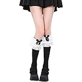 woosnscly Womens Lace Ruffle Knee High Socks Cute Bow Lolita Knee Highs Stockings Halloween Party Costume Long Socks, Cotton