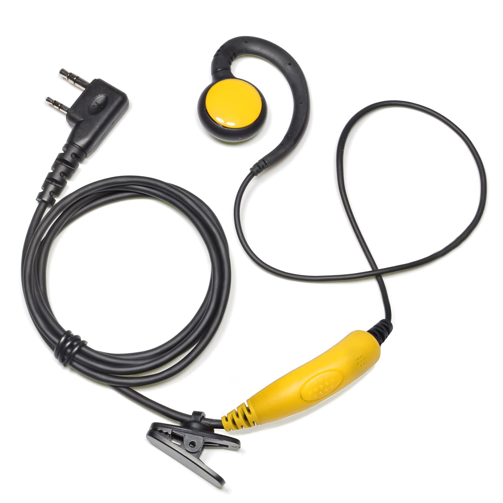 UAYESOK 2 Pin Radio Earpiece, G Shape Earhook Walkie Talkie Headset with PTT Mic for Kenwood Protalk TK-3401 TK-3501 TK-3701 Baofeng UV-5R BF-888S Retevis RT24 Esynic Security 2 Way Radio (Yellow)