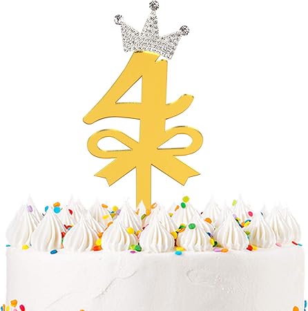 Amazon Co Jp Liliparty 4歳の誕生日ケーキトッパー 数字4個のキラキララインストーンクラウンアクリルゴールドグリッターケーキトッパー 誕生日記念日のデコレーション用品 おもちゃ