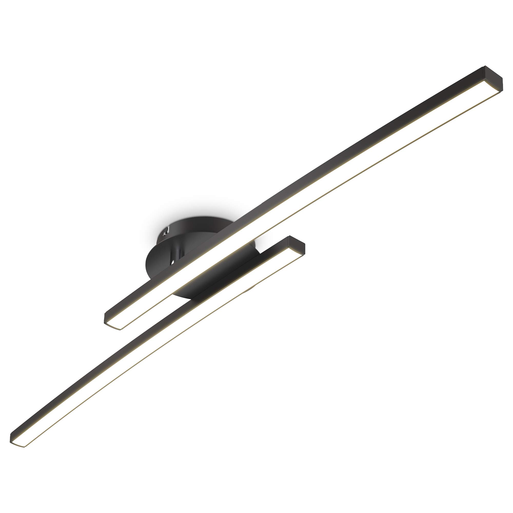 B.K.Licht LED Ceiling Light, 12W, 1300Lm, Warm White Light 3000K, Built-in LED Boards, 1 Adjustable bar, Curved Design, Black Ceiling Fixture for bedrooms