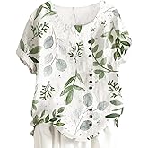 Chicyoo Womens Tunic Tops Plus Size Blouse Dressy Casual Loose Fit Elegant Street Wear Short Sleeve Round Neck Leaf Print