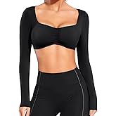 Women Elevate Long Sleeve Crop Top Sleeve Padded Sports Low Medium Impact Yoga Shirt Workout