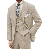 BONOW Tweed Mens Suit Slim Fit 3 Pieces Herringbone Mens Wedding Suit Groomsmen Tuxedos Prom Suit Jacket Vest Pants