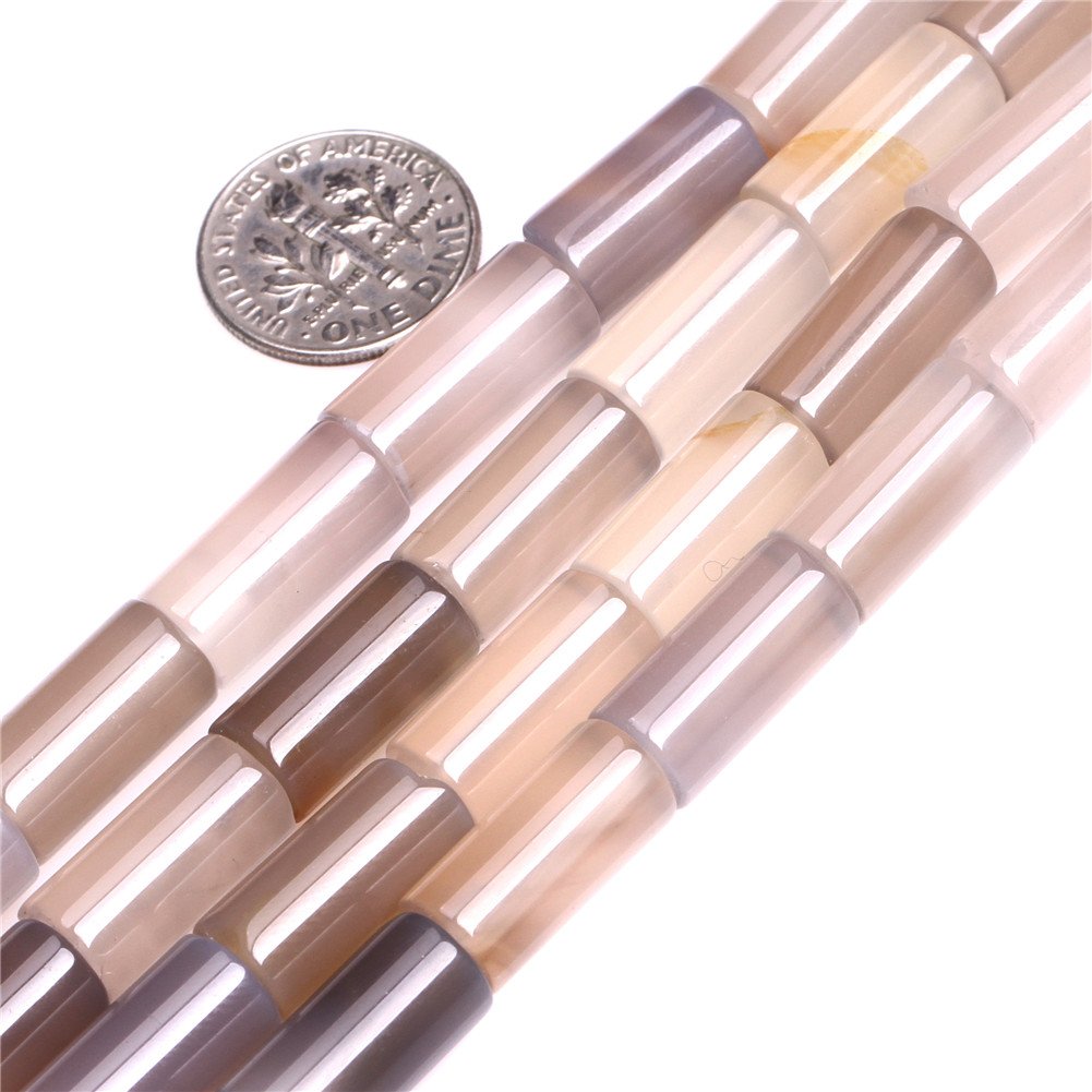 GEM-INSIDE CREATE YOUR OWN FASHION 8x16mm Gray Column Tube Natural Agate Stone Beads for Jewellery Making Strand 15"