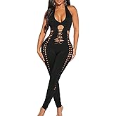 SHENHE Women's Cut Out Halter Neck Backless Sexy Sleeveless Unitard Bodysuit