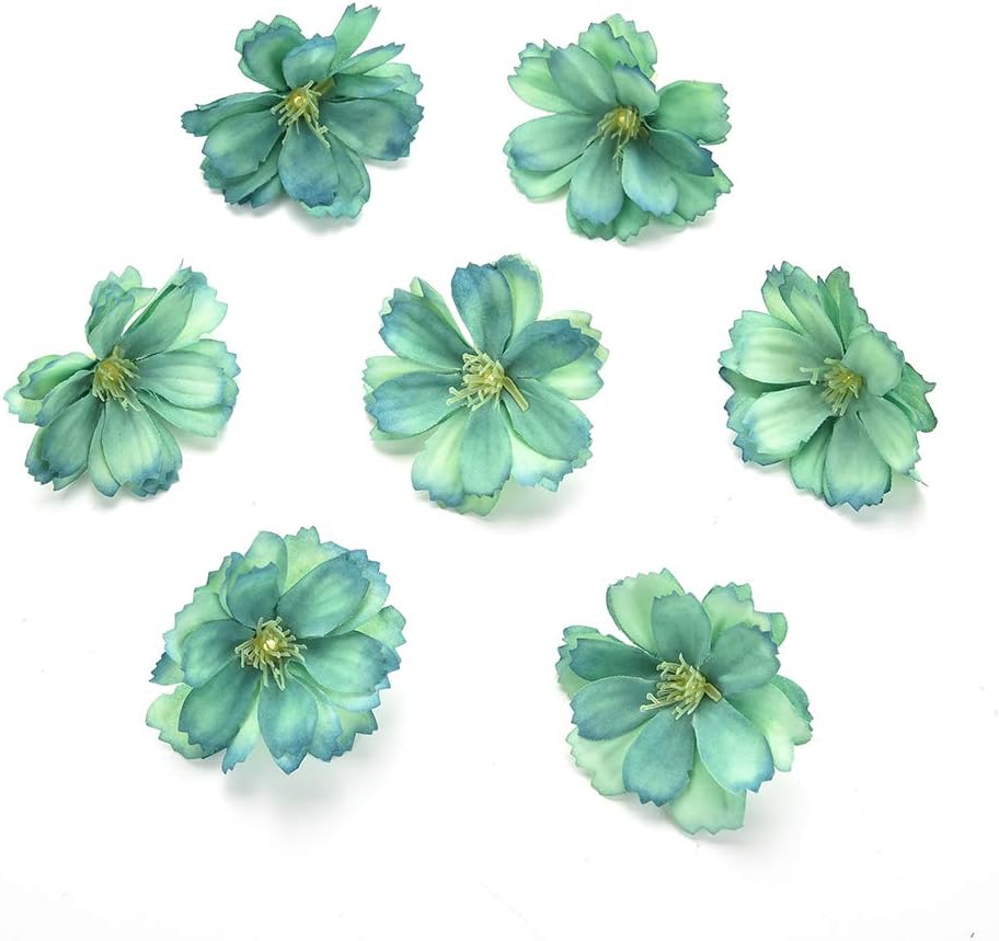Artificial Flower 50pcs Mini Silk Plum Blossom Wedding Decoration DIY Wreath Clip Clip Accessories Handmade Craft Flower Head (Tiffany)