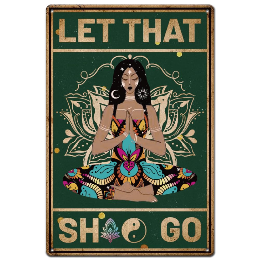 SUPERDANT Yoga Girl Metal Signs Funny Wall Tin Signs Retro Girl Inspirational Quotes Lotus Vintage Signs Yoga Decor Metal Tin Sign for Home Gym Yoga Room Wall Decor