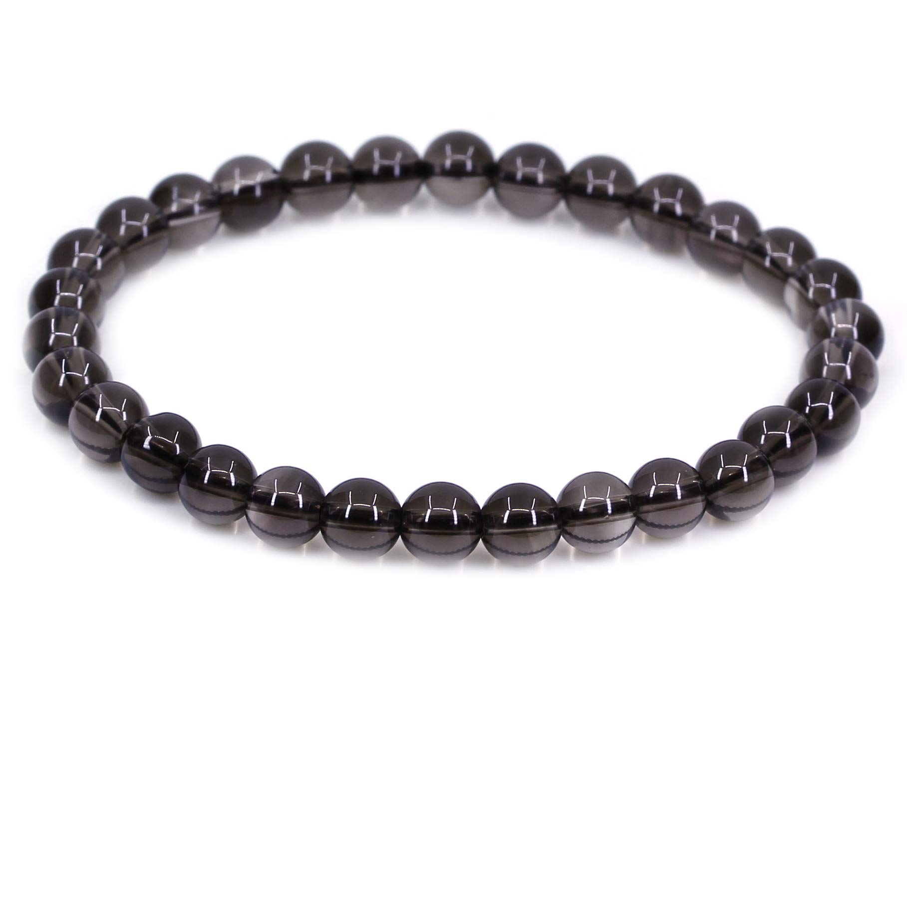 CHENYUE Natural A Smoky Quartzite Gemstone 6mm Round Beads Stretch Bracelet 7 Inch