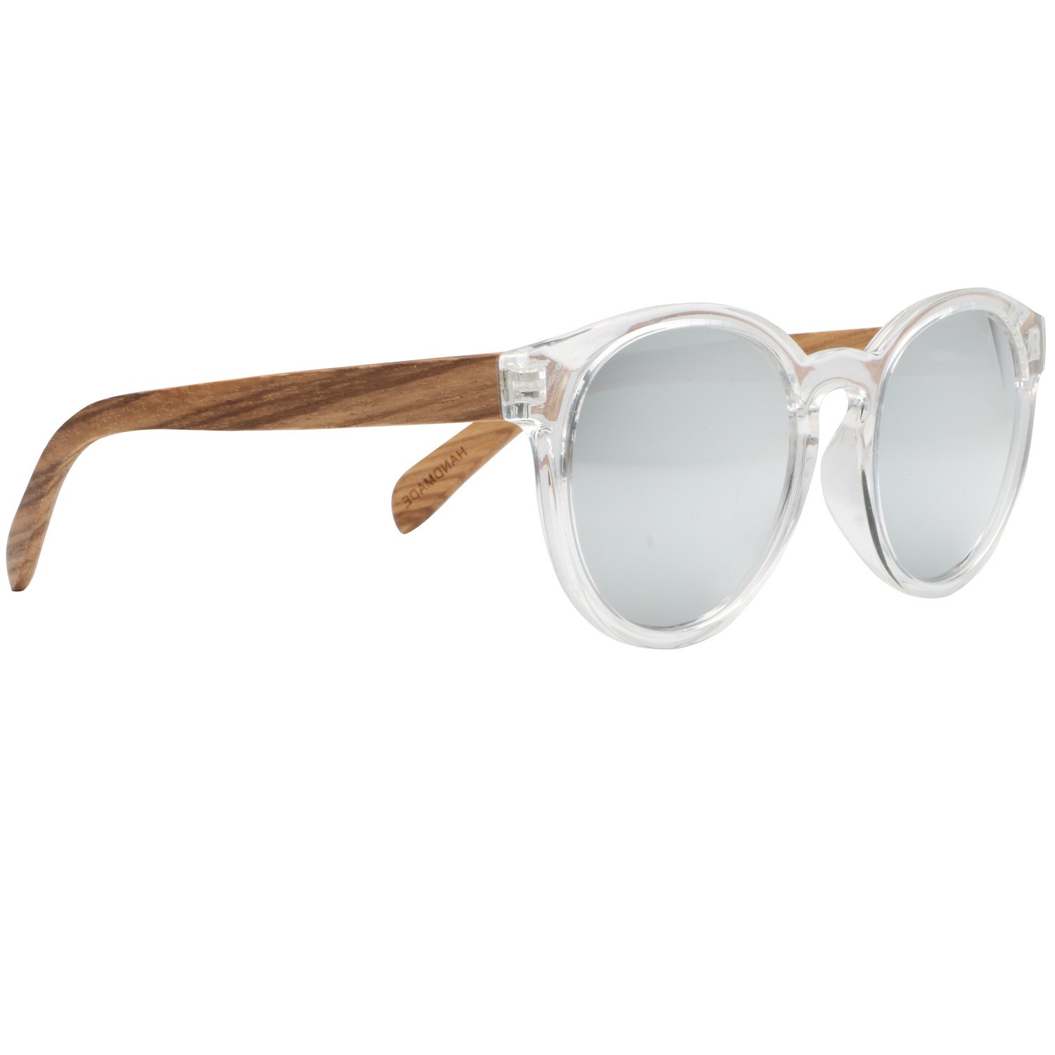 Ablibi Womens Polarized Wood Sunglasses Retro Round Wood Shades in Original Box (Zebrawood, Silver)