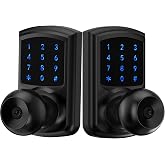 Keyless Entry Door Lock Keypad Smart Knob Electronic Digital Code 2 Pack | Zinc Alloy Anti-Bump Security One-Slide Passage Mode Switch 20 User Codes One-Time Guest Code 15 Min Easy DIY Install