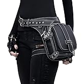 Steampunk Waist Bag Fanny Pack Fashion Gothic Leather Shoulder Crossbody Messenger Bags Thigh Leg Hip Holster Purse Travel Pouch Hiking Sport Chain Bags for Women Men