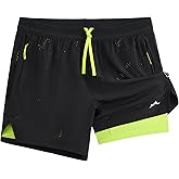 maamgic Men's 2 in 1 Gym Shorts 5 Inch Athletic Tennis Shorts Stretch Workout Running Shorts with Liner