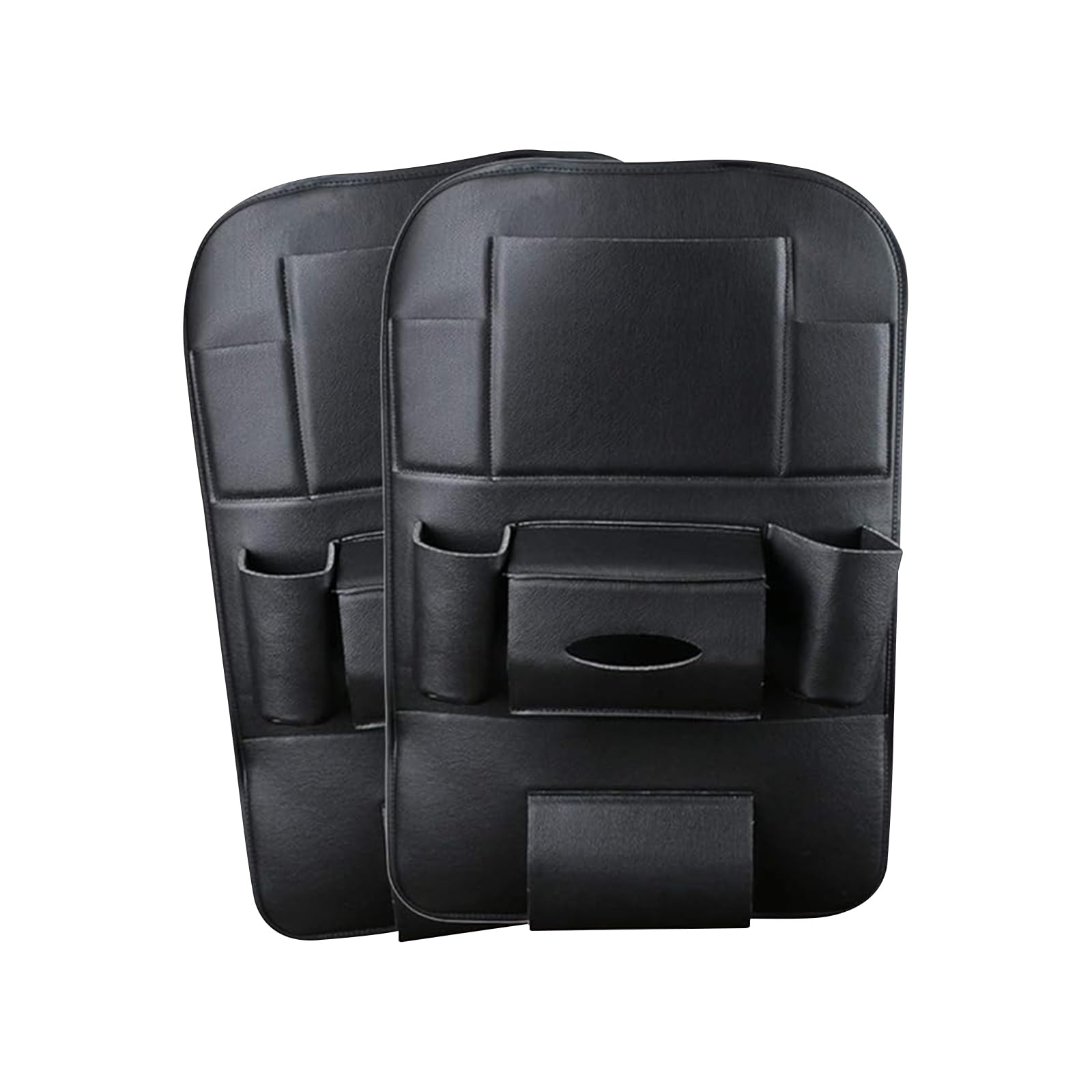 Ergocar 2 Packs PU Leather Car Organisers, Back Seat Protector Cover，Kick Mat Car Back Seat Organiser with 10.1" iPad/Tablet Holder Multi Pockets Including Tissue Box - Black