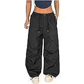 OYOANGLE Women's Parachute Cargo Pants Y2K Drawstring Waist Ruched Straight Leg Trousers Joggers