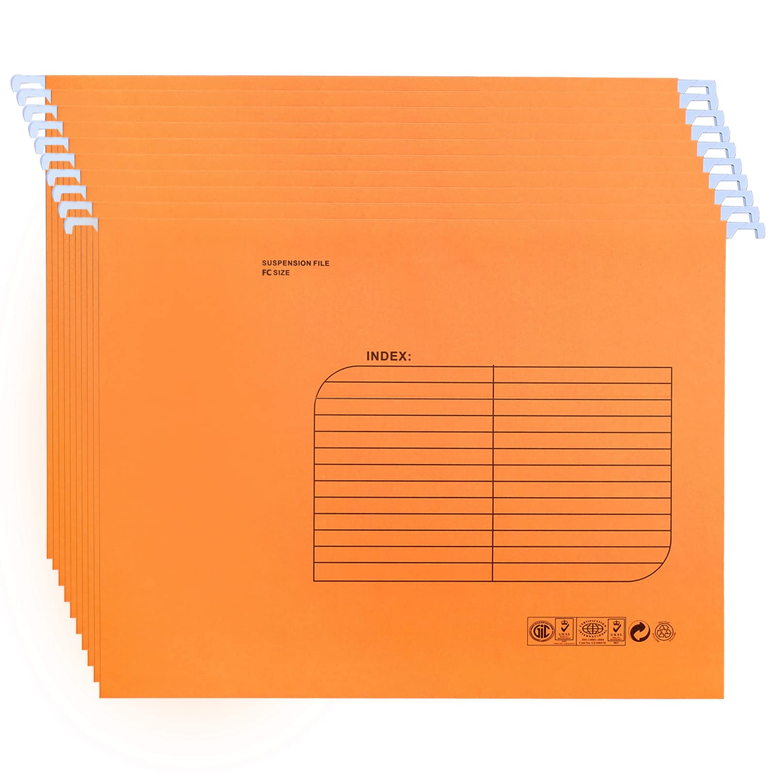Foolscap Suspension Files with Tab and Card Inserts (25 Pack,Orange) Hanging Filing Folders FC Size Filing Cabinet Folder for Office School Home File Organization