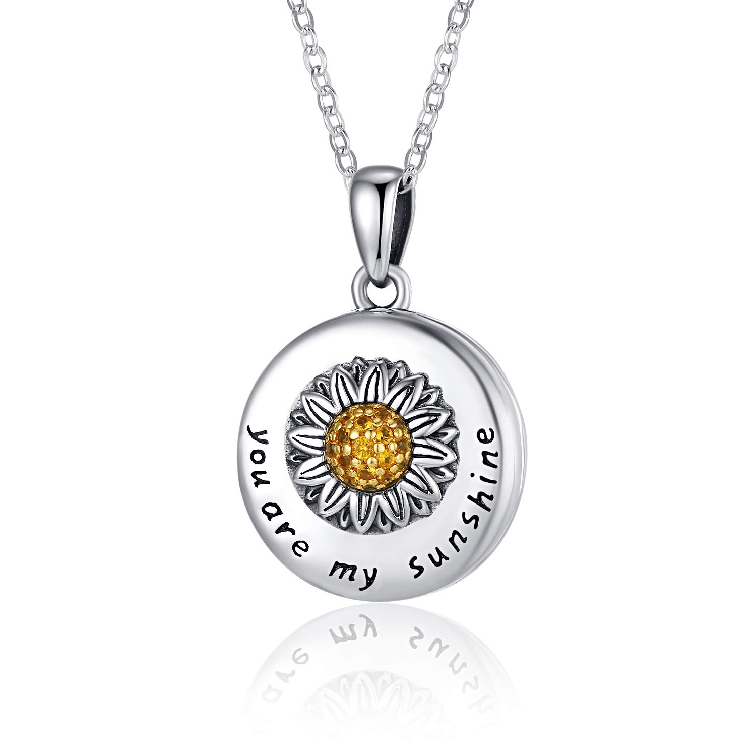 TANGPOET Locket Necklace for Women 925 Sterling Silver Sunflower Photo Picture Lockets You are My Sunshine Pendant Memorial Gifts for Mum Daughter Grandmother Family