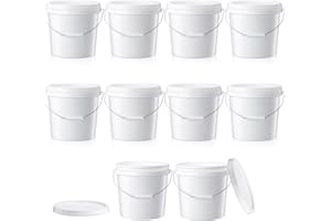 Tioncy 10 Pcs 2 Gallon Plastic Bucket with Lid Heavy Duty 2 Gallon Bucket Pail with Lid Handle for Storage Container Home Household Cleaning (White)