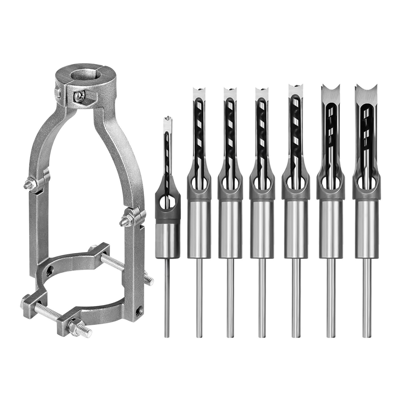 Square Hole Drill Bit Sets, Woodworking HSS Wood Mortising Chisel Countersink Bits Hole Mortise Drill Bit Set with Adapter, 6.4mm 8mm 9.5mm 10mm 11mm 12.7mm 14mm 16mm (7PCS)