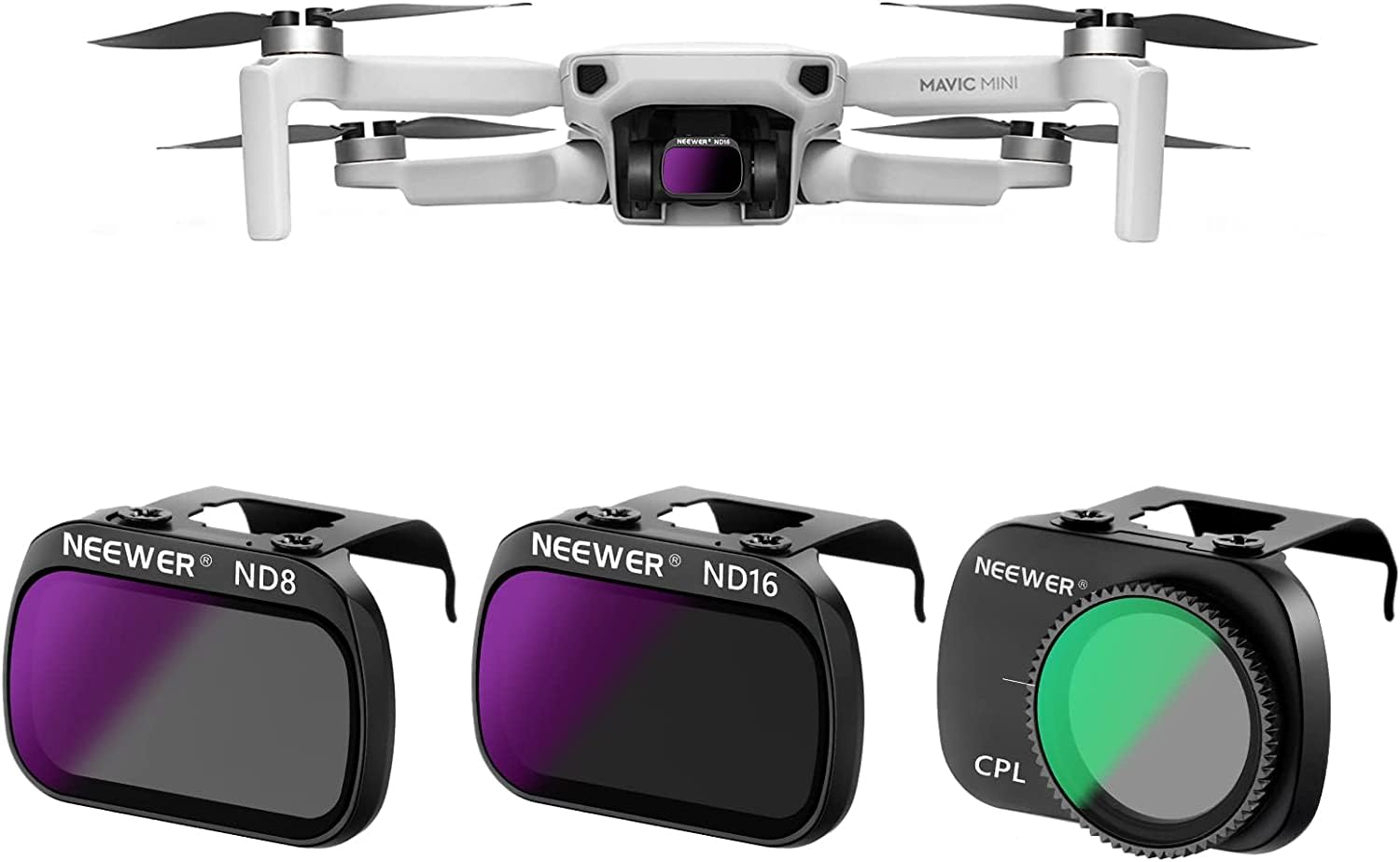 NEEWER 3 Pack ND Filter Set Multi Coated HD Optical Glass ND8+ND16+CPL Filter Compatible with DJI Mavic Mini Mini 2 Mini SE Mini 2SE