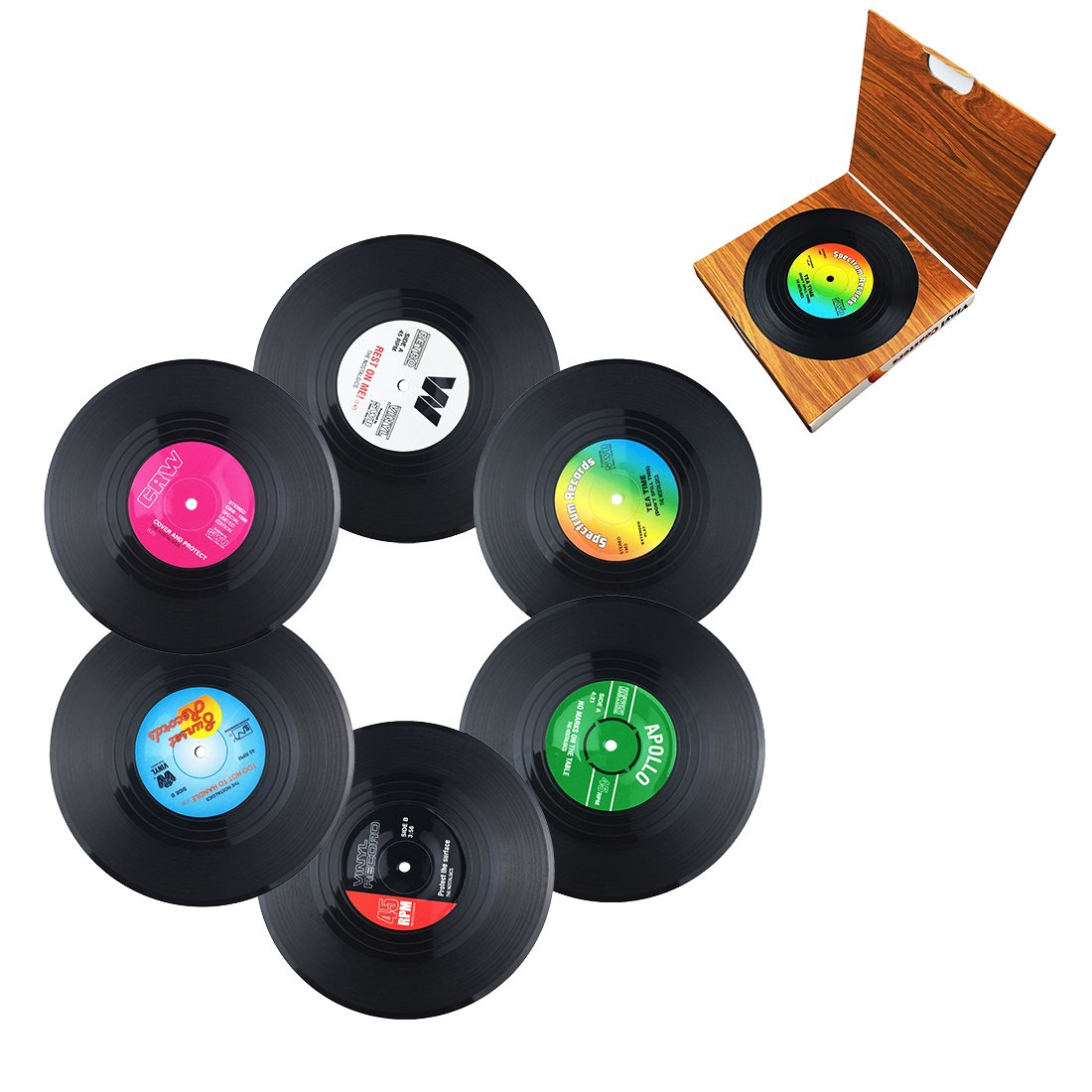 Miaoo 6PCS Retro CD Record Vinyl Coasters Drink Cup Mat