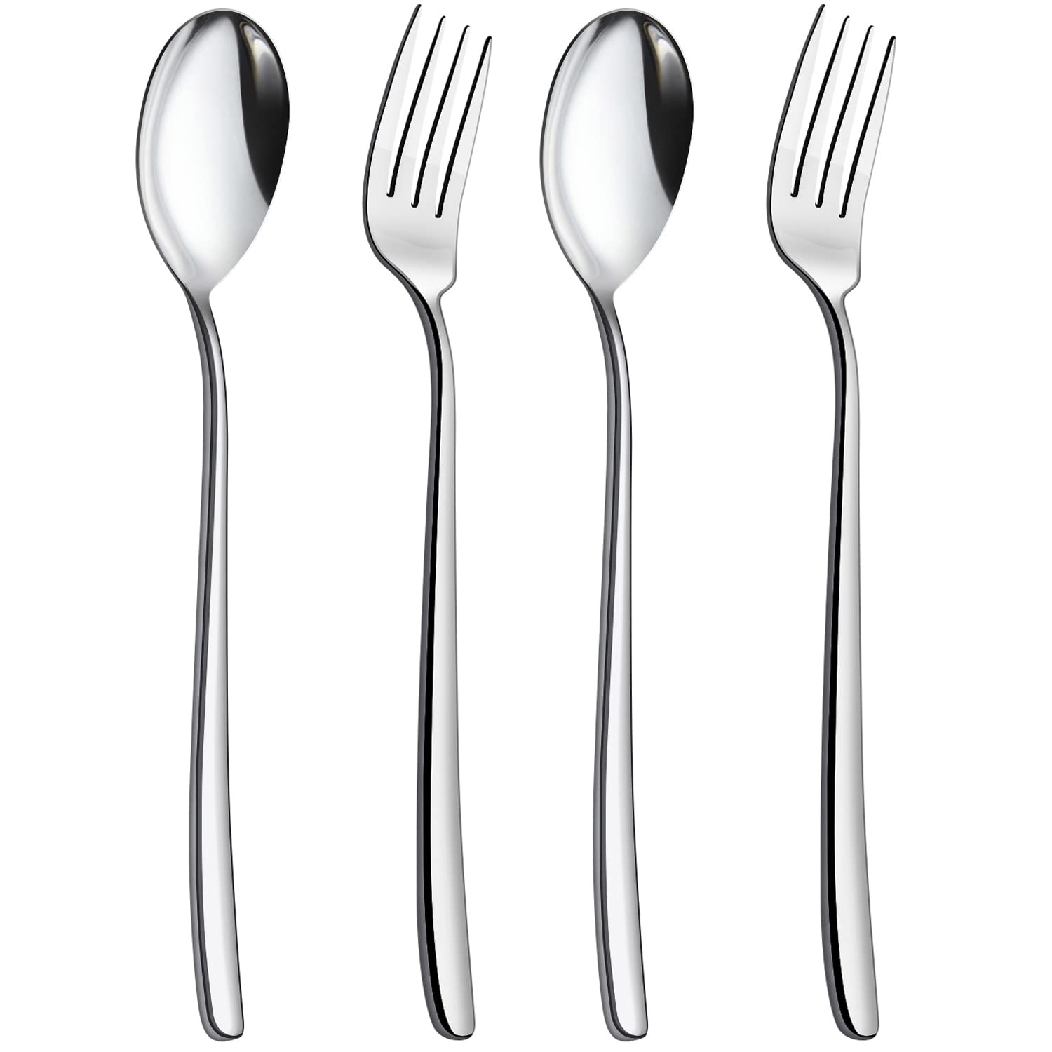 YFWOOD Mixed Cutlery Set, Dinner Spoons x 2 and Dinner Forks x 2, Stainless Steel Soup Spoons and Salad Dessert Forks, 8.1 inches, 4 Pcs