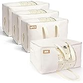 Doflurevp Soft Large Canvas Storage Bags with Zipper. Thick Breathable. Four Carrying Handles and Window. Cotton Linen Storage for Pillows, Quilt, Blankets and Comforter, 80L, Beige