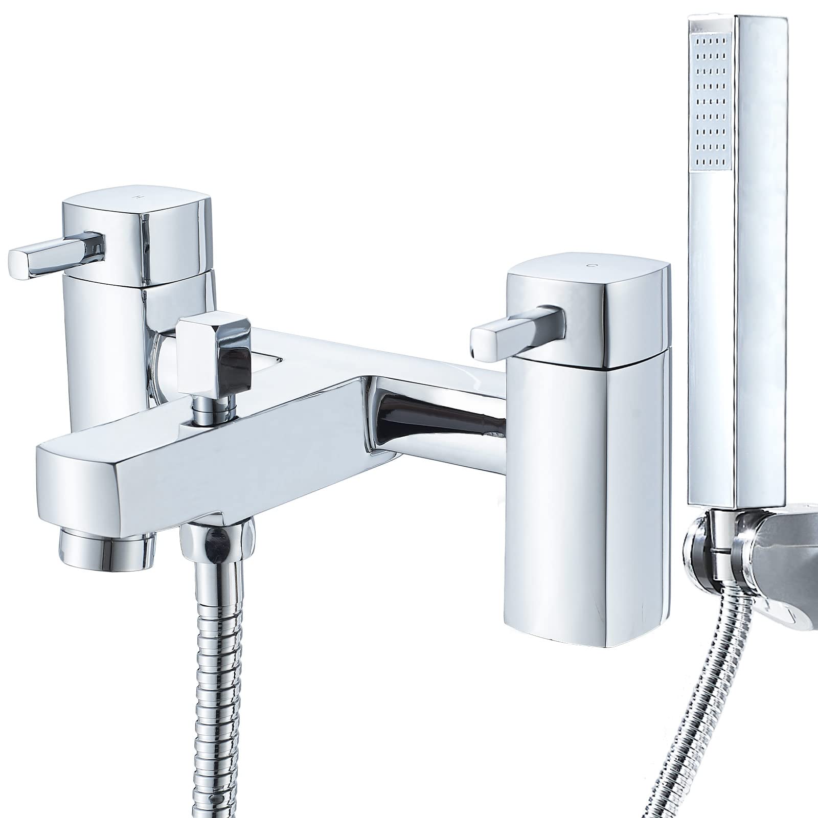 Bath Taps with Shower,NewEast Bathroom Square Tub Mixer Taps Dual Lever Bath Filler Tap Chrome