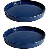 2 Pack Ceramic Plant Saucer Pot Tray 6 Inch, Planter Saucers 4 5 6 7 8 9 10 11 12 13 Inch for Indoors Outdoor, Durable Sturdy Flower Drainage drip Water Tray for Glazed Pots Base (6.4 Inch-Blue)