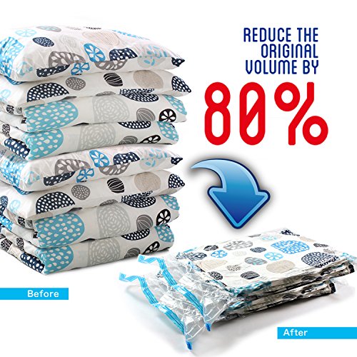 Anna Home Premium Vacuum Storage Bags 8 Pack ( 4 x Large, 4 x Medium) Space Saver Storage Bags for Travel. Durable and Reusable, Travel Hand Pump Included