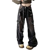 Baggy Ripped Cargo Jeans for Women Y2K Multi-Pocket Vintage Goth Grunge Pants Hip Hop Harajuku Fashion Streetwear