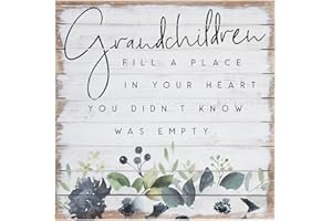 WNNYOF Grandchildren Fill A Place in Your Heart Sign - Rustic Wood Sign - Grandkids Sign - Grandchildren are A Blessing Wooden Signs with Sayings 8x8 Inch