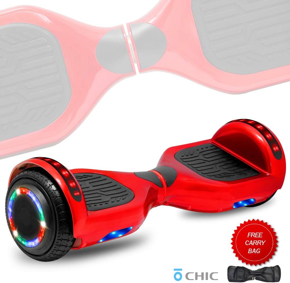 DOC Electric Hoverboard Self-Balancing Hoover Board with Built in Speaker LED Lights Wheels UL2272 Certified (-Red)