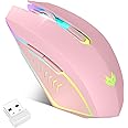 LuLabboard Wireless Gaming Mouse, Rechargeable Wireless Computer Mouse, 7-Color LED Light, Ergonomic Mouse with 6 Silent Click Buttons, 3 Adjustable 2400 DPI Wireless Mouse for Laptop,PC,Mac, Pink