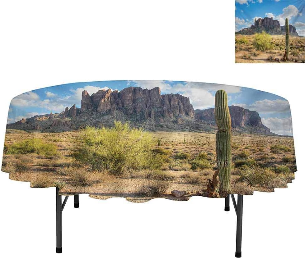 Aishare Store Round Tablecloth, Famous Canyon Cliff with Dramatic Cloudy Sky Southwest T, Water Resistant Spill Proof Tablecloths for Dining, Round 54", Brown Green Blue