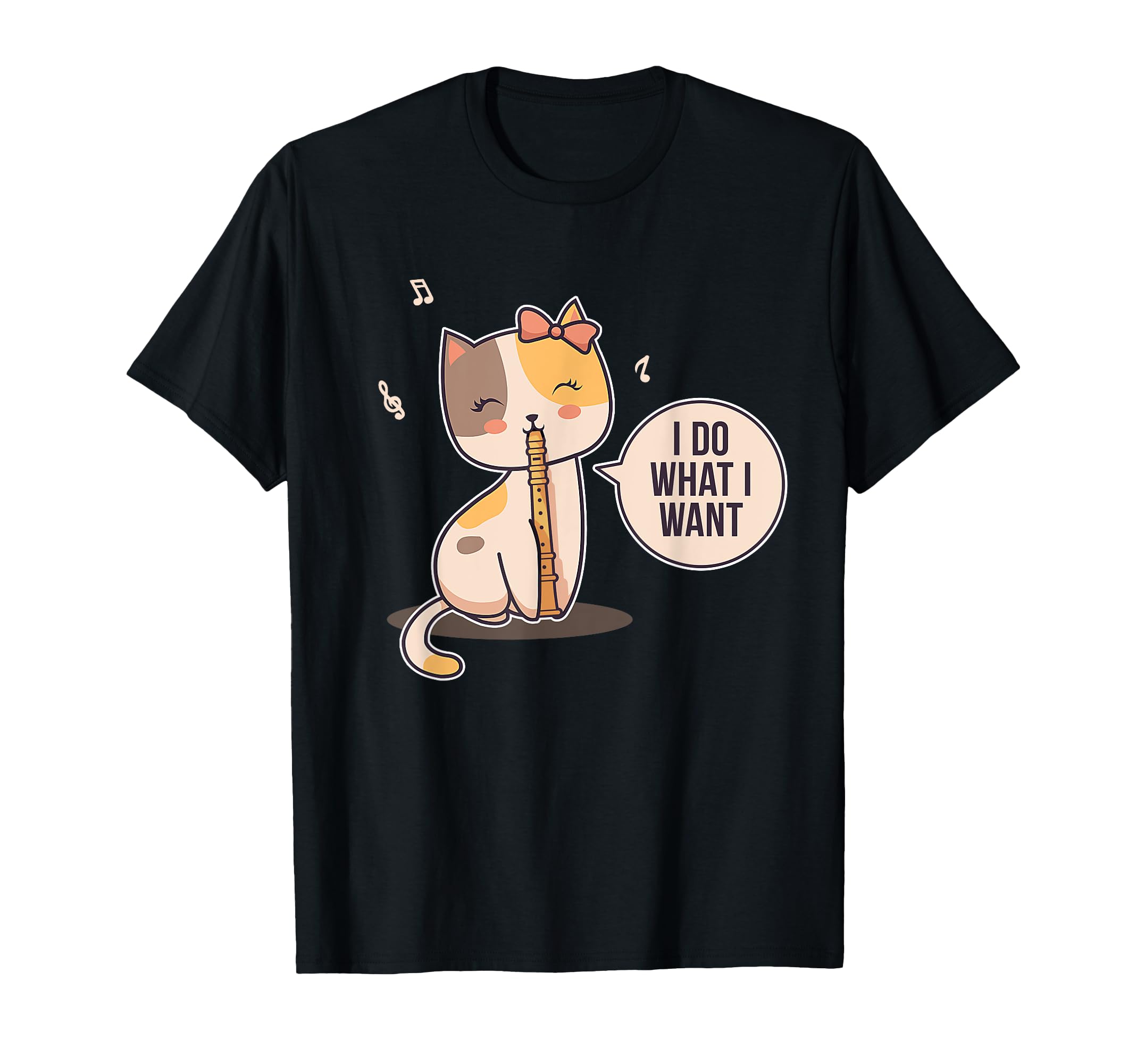 Cute Cat Flute Player Girl Flutist T-Shirt