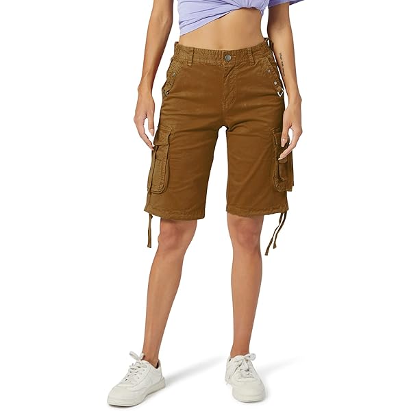 Women's Cargo Shorts, Loose Fit Zipper Multi-Pockets Twill