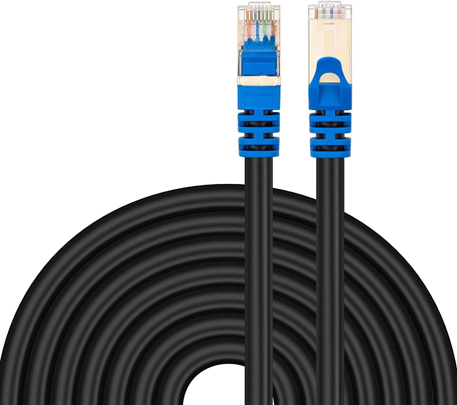 Outdoor Cat 7 Ethernet Cable 15Ft, Tanbin Cat7 RJ45 Network Patch Cable Heavy-Duty 10 Gigabit 600Mhz LAN Wire Cable Cord for Modem, Router, PC, Mac, Laptop, PS2, PS3, PS4, Xbox 360 Blue