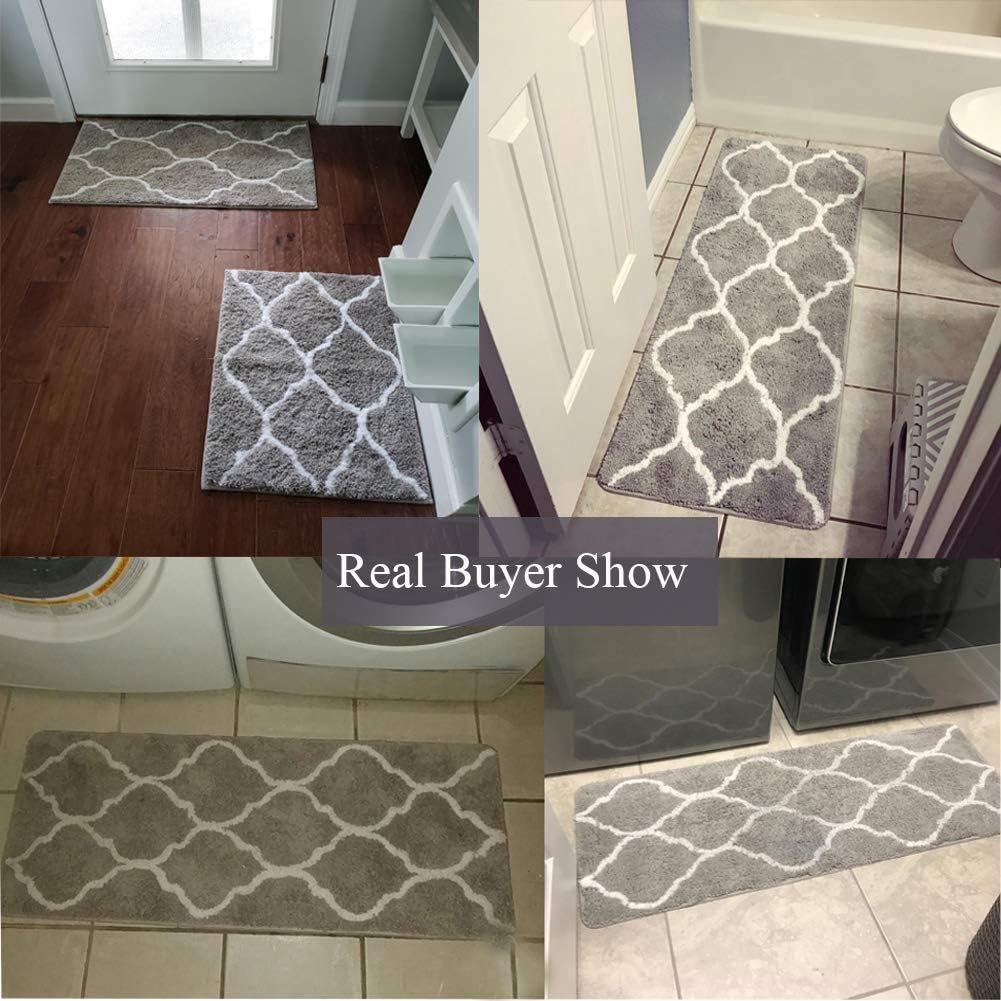 HEBE Microfiber Bath Rug Set 2 Piece Non Slip Absorbent Bath Mats Runner Set for Bathroom Shaggy Bathroom Rug Runner Machine Washable (26"x18"+48"x18", Grey): Kitchen & Dining