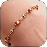 Valentine Bracelets for Women Red Heart Beaded Rhinestone Charm Stackable Bead Pink Valentines Jewelry for Women Girlfriend Gold Dainty Jewelry for Valentine's Day Birthday