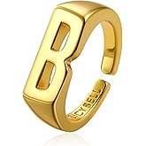 Cicy Bell Initial Rings for Women 18k Gold Plated Adjustable Letter Rings Bold Personalized Engraved Women’s Open Signet Rings for Party