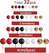 ASTARON 32 Pcs Ball Cake Toppers Mini Balloons Foam Balls Sticks Red Black view 2