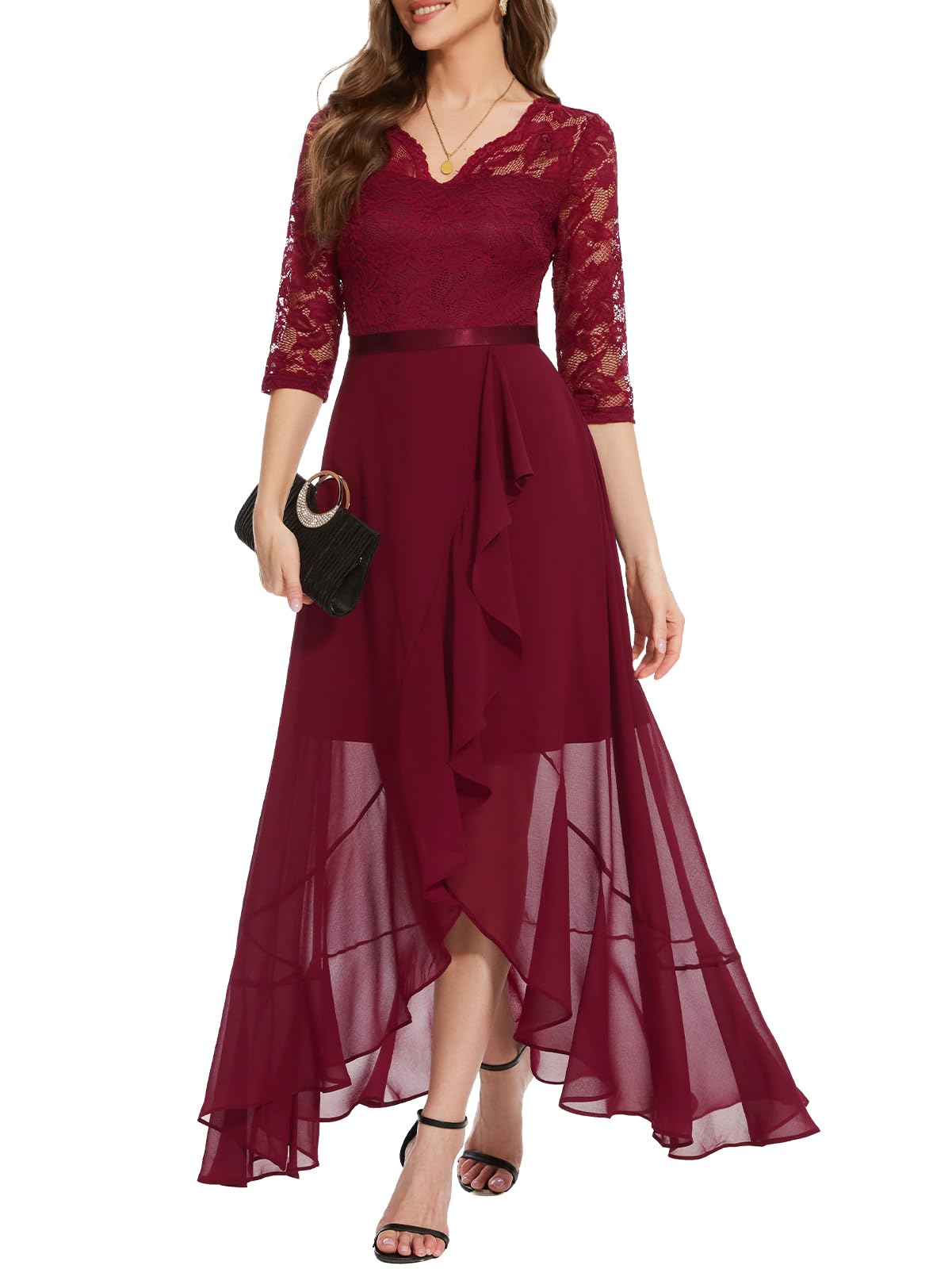 Bbonlinedress Velvet Vintage Tea Dress - Long Sleeve Midi Fit And Flare Formal Gown