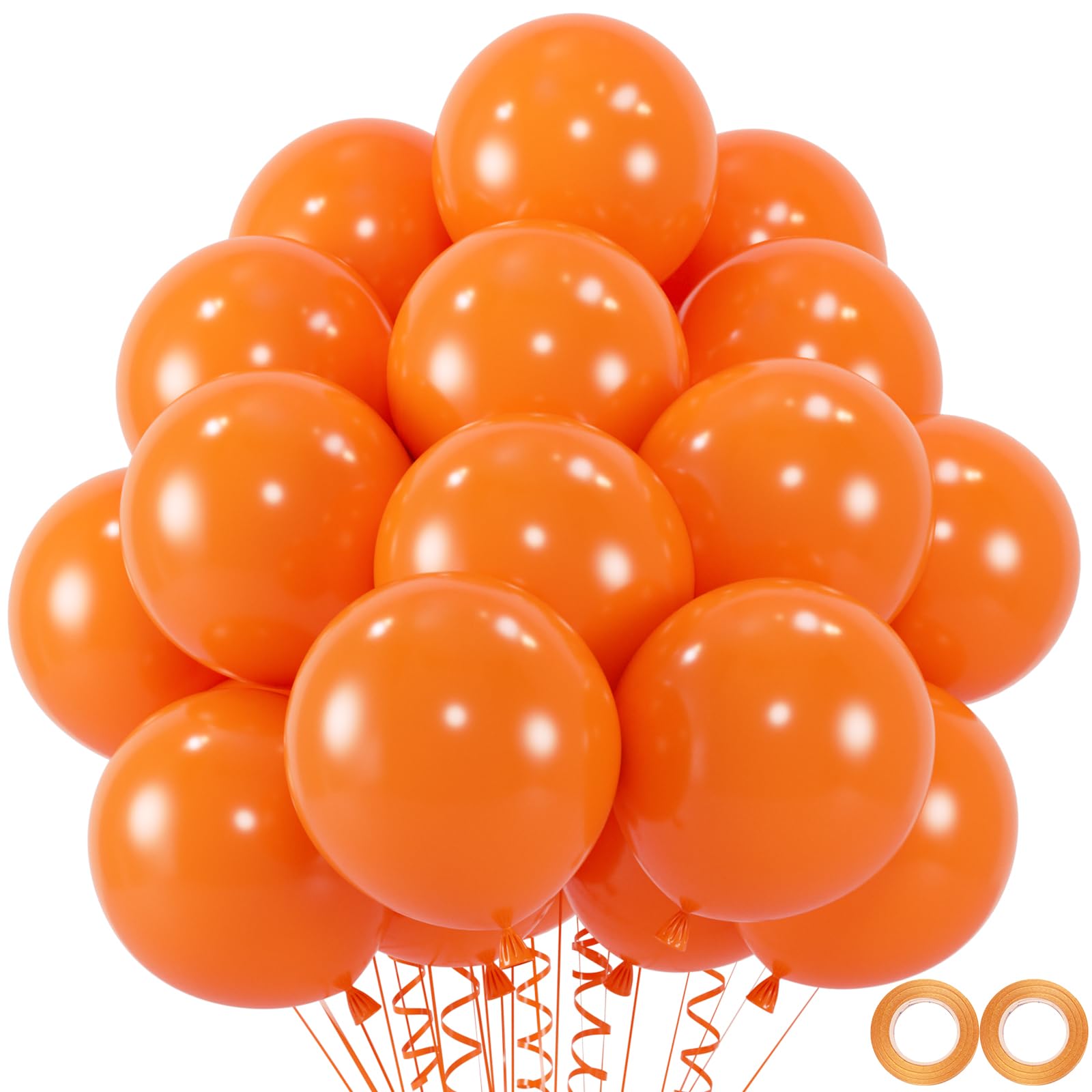Photo 1 of 100pcs Orange Balloons, Helium Quality 12 inch Orange Latex Party Balloon for Birthday, Baby Shower, Graduation, Halloween Party Decor (66ft Ribbons)