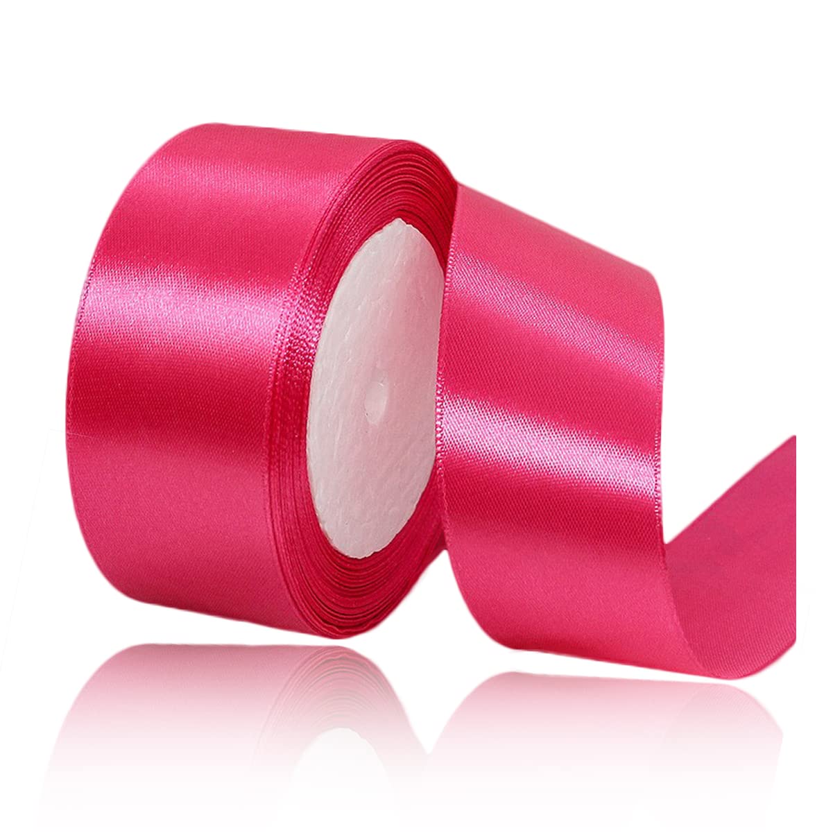 Hot Pink Ribbon 40mm, 23 Meters Rose Red Satin Fabric Present Ribbon for Crafting, Gift Wrapping, Balloons, Floral Bouquet, Cake Decoration, Hair Bows, Sewing, Baby Shower and Wedding Party — image 1