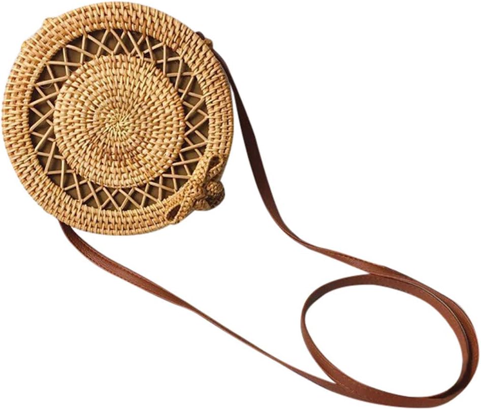 Women Shoulder Purse for Women THENLIAN Circle Handwoven Bali Round Retro Rattan Straw Beach Crossbody Bag(Free, C)