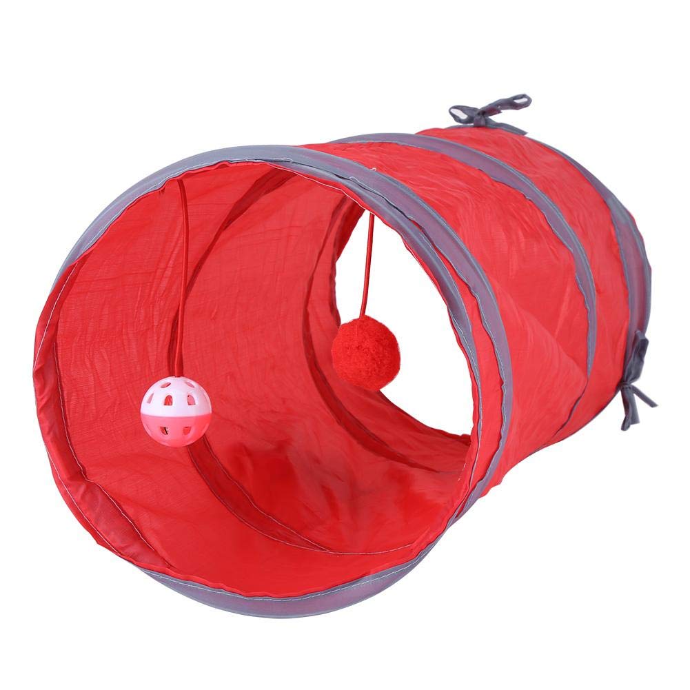 Sheens Funny Cat Tunnel Toy Premium Kitty Cat Tunnel Tube Toy Fun Kitty Tunnel for Playing Hiding Game with Plush Ball(Red)