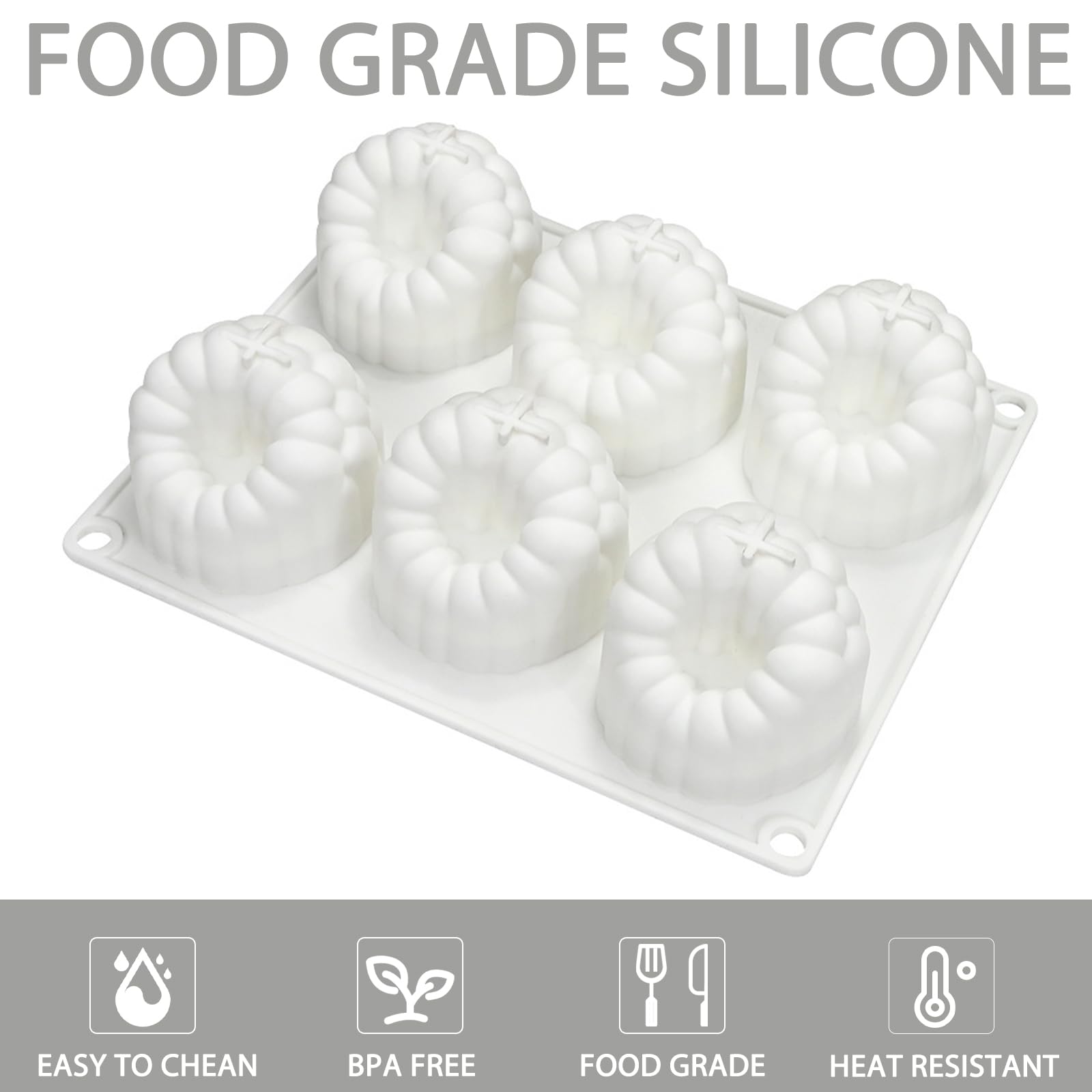 6-Cavity Raspberry Silicone Molds for Mousse Cake, Large Fluted Design, White