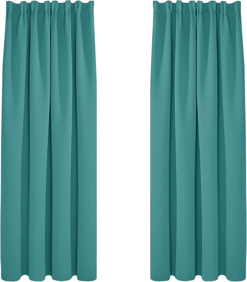 Deconovo Pencil Pleat Curtains 2 Panels Turquoise 55 x 70 Inch Blackout